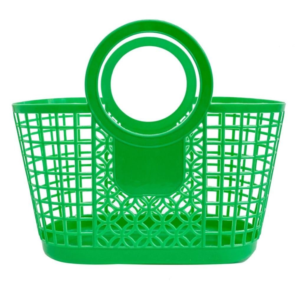 Plastic Storage Basket, Portable Mesh Organizer (Green)