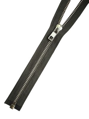 Metal Separating Zipper, 8 mm, Silver-Gloss, Dark Olive/Khaki, 49 cm