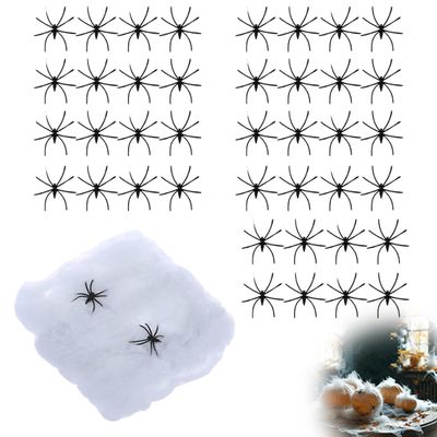 NOPKESV 200g Stretchable Spider Webs & 40 Artificial Spiders Halloween Decor Set