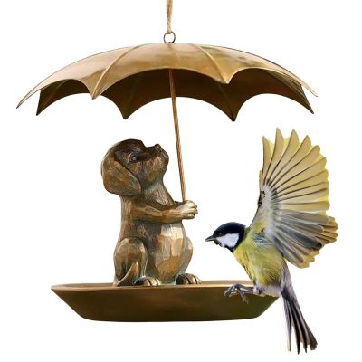 Squirrel with Umbrella Metal Bird Feeder