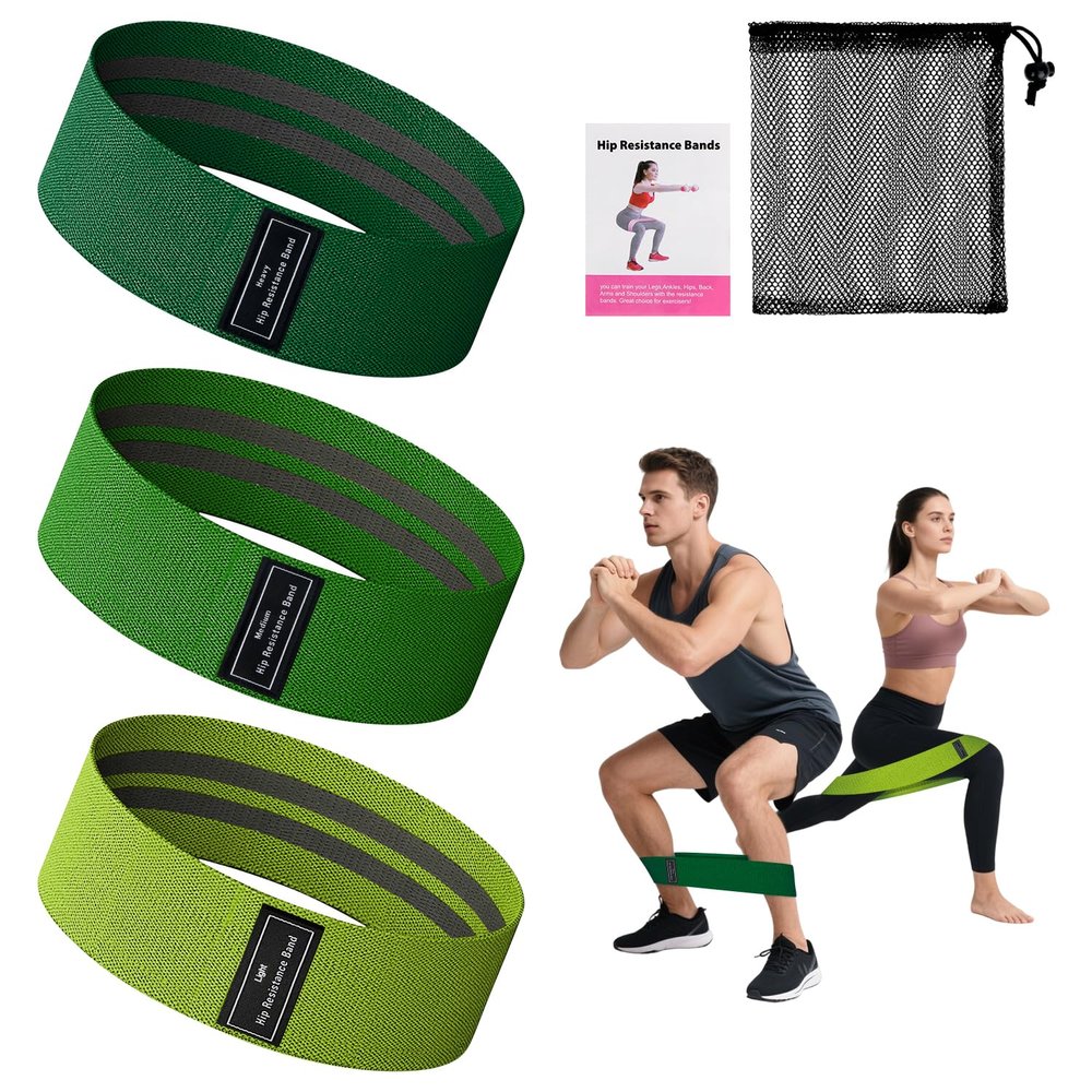 MOTIBACK Fabric Resistance Bands, 3-Piece Set for Strength Training, Muscle Building, Hip and Leg Workouts, Yoga, Pilates and Fitness (C)