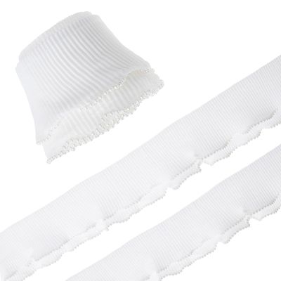 Letsinstyle 4 Yards 3.5 Inch Double Layer Pearl Pleated Organza Lace Trim