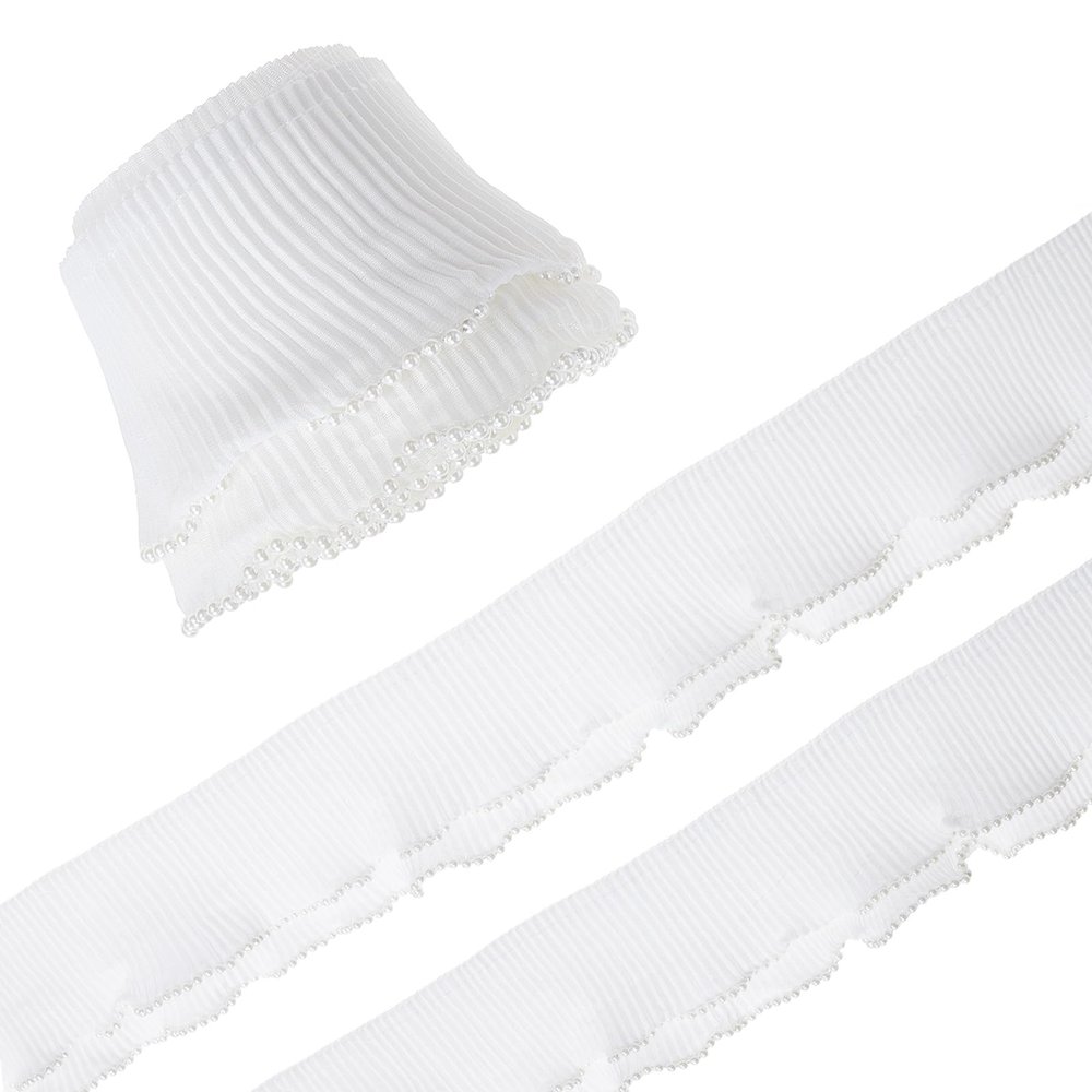 Letsinstyle 4 Yards 3.5 Inch Double Layer Pearl Pleated Organza Lace Trim