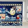 Homemissing Japanese Wave Shower Curtain, 180 x 180 cm, Crane, Cherry Blossoms, Ocean Style, Plaid, 12 Hooks view 1