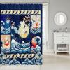 Homemissing Japanese Wave Shower Curtain, 180 x 180 cm, Crane, Cherry Blossoms, Ocean Style, Plaid, 12 Hooks view 2