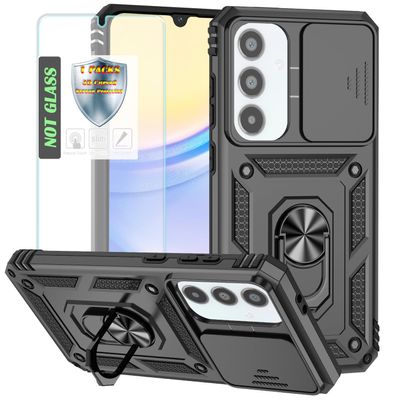 YmhxcY Case for Samsung Galaxy A16 with Screen Protector, 360° Rotating Metal Stand and Sliding Camera Cover, Black