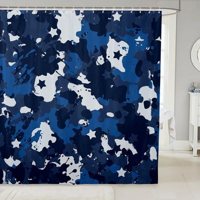 Homemissing Blue Camouflage Shower Curtain 180 x 210 cm, Military-Style Abstract Stripe Pattern