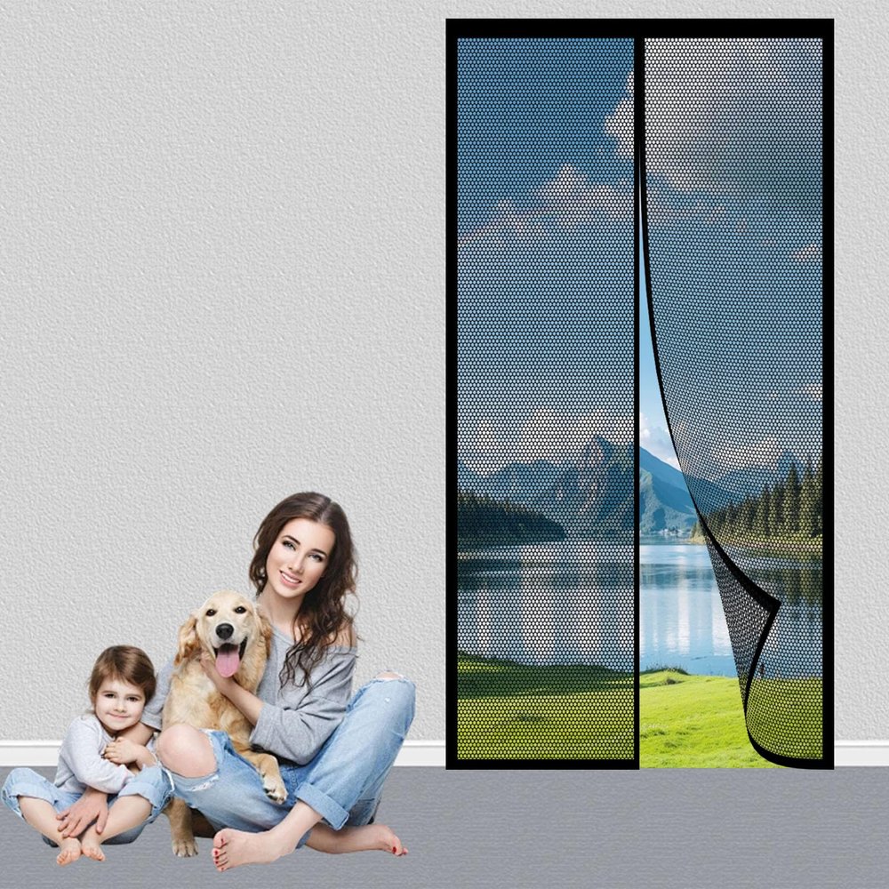 Magnetic Fly Screen Door Curtain, No Drilling, 93 x 214 cm, Black