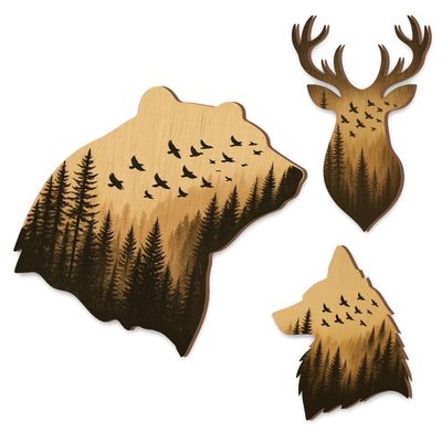 GOMAKERER 3-Piece Wooden Wall Decor with Wildlife