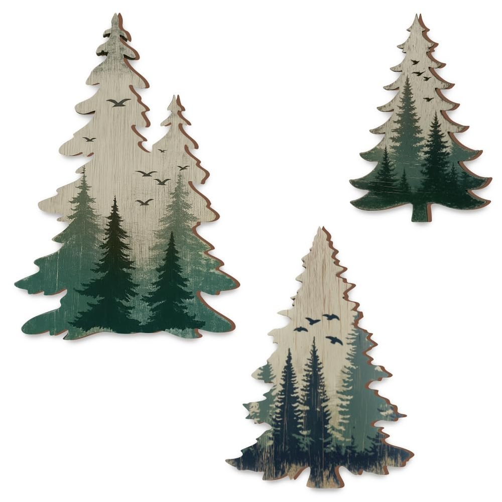 GOMAKERER 3-Piece Pine Tree Wall Decor