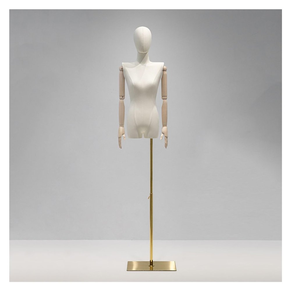 Female Dress Form Mannequin with Wooden Arms and Head, Adjustable 119.4–190.5 cm