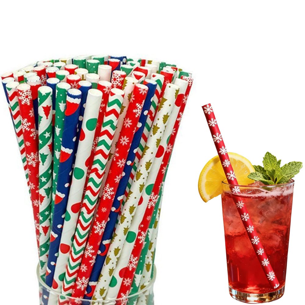 Christmas Paper Straws - 200 Pack