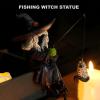 Fishing Witch Statue, 5-Inch Gothic Resin Figurine, Pumpkin view 3