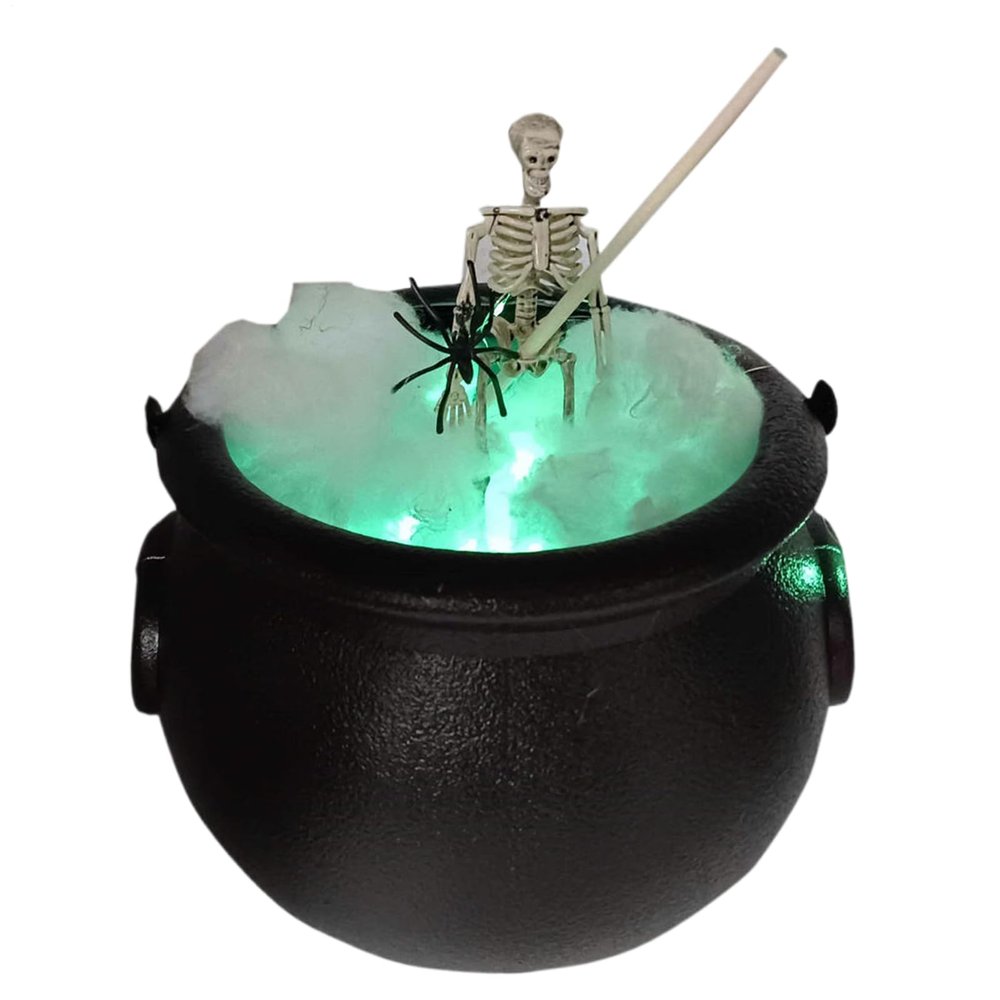 Halloween Cauldron Skeleton Witch Bowl with LED Lights