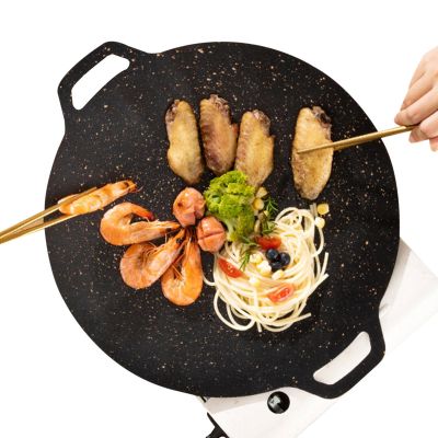 Korean Grill, Round Nonstick Induction Pan & Flat Grill, Portable BBQ