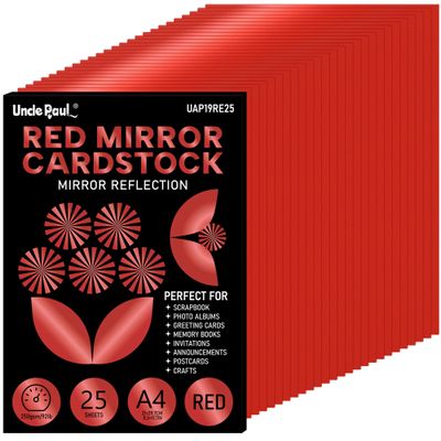 A4 Christmas Red Mirror Cardstock - 25 Sheets