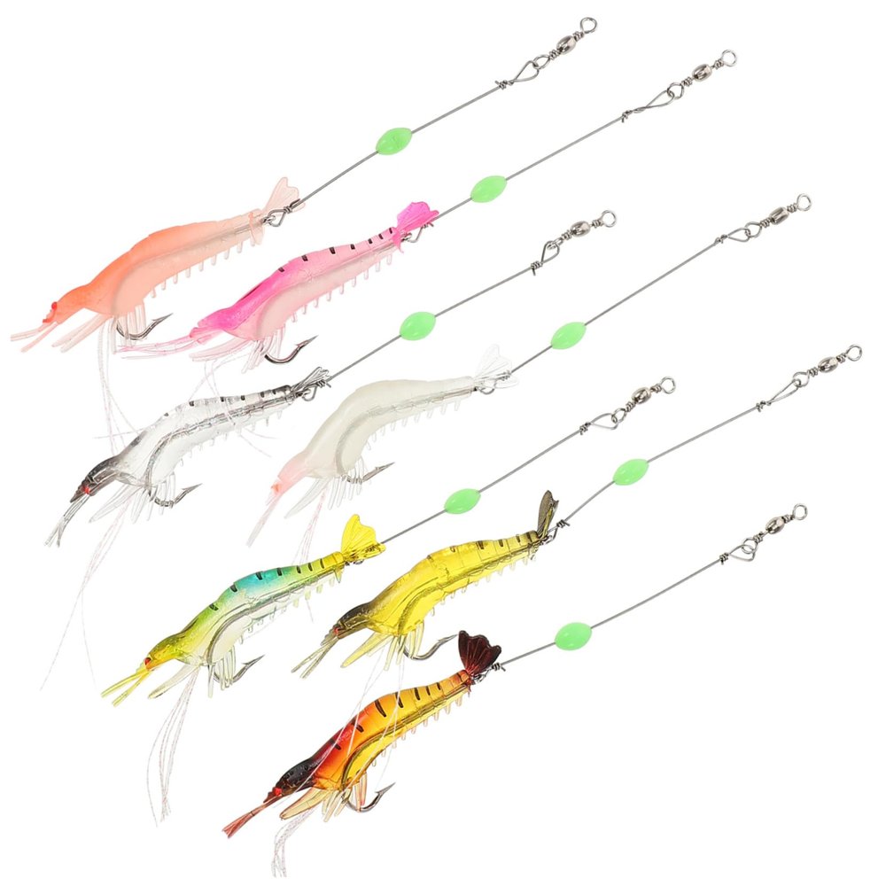 ifundom 7-Piece Artificial Shrimp Lures with Hooks, Realistic Soft Bait, Durable Fishing Accessory, Easy to Attach, for Freshwater and Saltwater Fishing