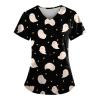 Saymany Women's Halloween V-Neck Short-Sleeve Scrub Top, Black, XXL view 1
