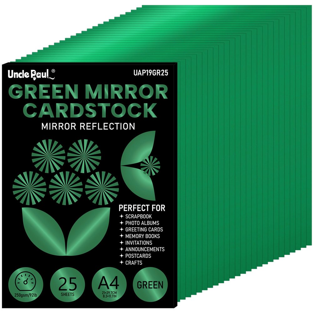 A4 Christmas Green Mirror Cardstock - 25 Sheets