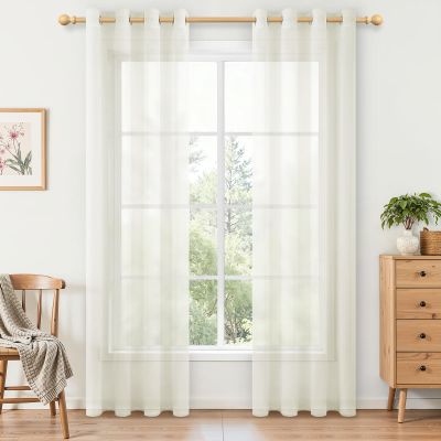 MRTREES White Sheer Grommet Curtains, 90-Inch Length, Long Voile Mesh Curtains for Bedroom and Living Room, 2 Panels, 140 x 228 cm (55 x 90 in), Ivory White