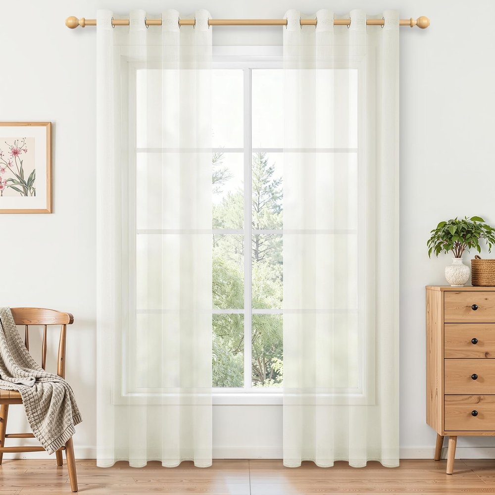 MRTREES White Sheer Grommet Curtains, 90-Inch Length, Long Voile Mesh Curtains for Bedroom and Living Room, 2 Panels, 140 x 228 cm (55 x 90 in), Ivory White