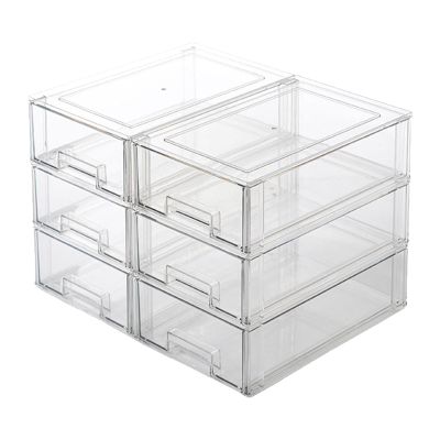 XNKLPY Transparent Acrylic Desk Organizer with Stackable Drawers, Six-Pack