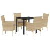 5-Piece Beige Poly Rattan Patio Dining Set with Cushions view 2