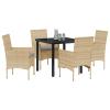 5-Piece Beige Poly Rattan Patio Dining Set with Cushions view 3