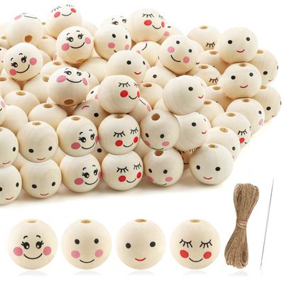 Deepton Wooden Beads with Faces - 100 pcs
