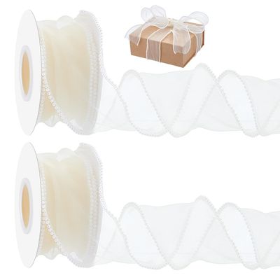 BENECREAT 9m X 6cm Organza Ribbon with Beaded Edges