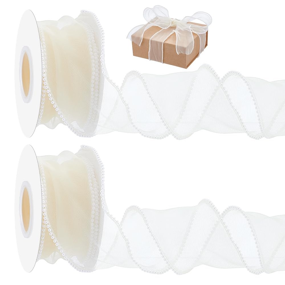 BENECREAT 9m X 6cm Organza Ribbon with Beaded Edges