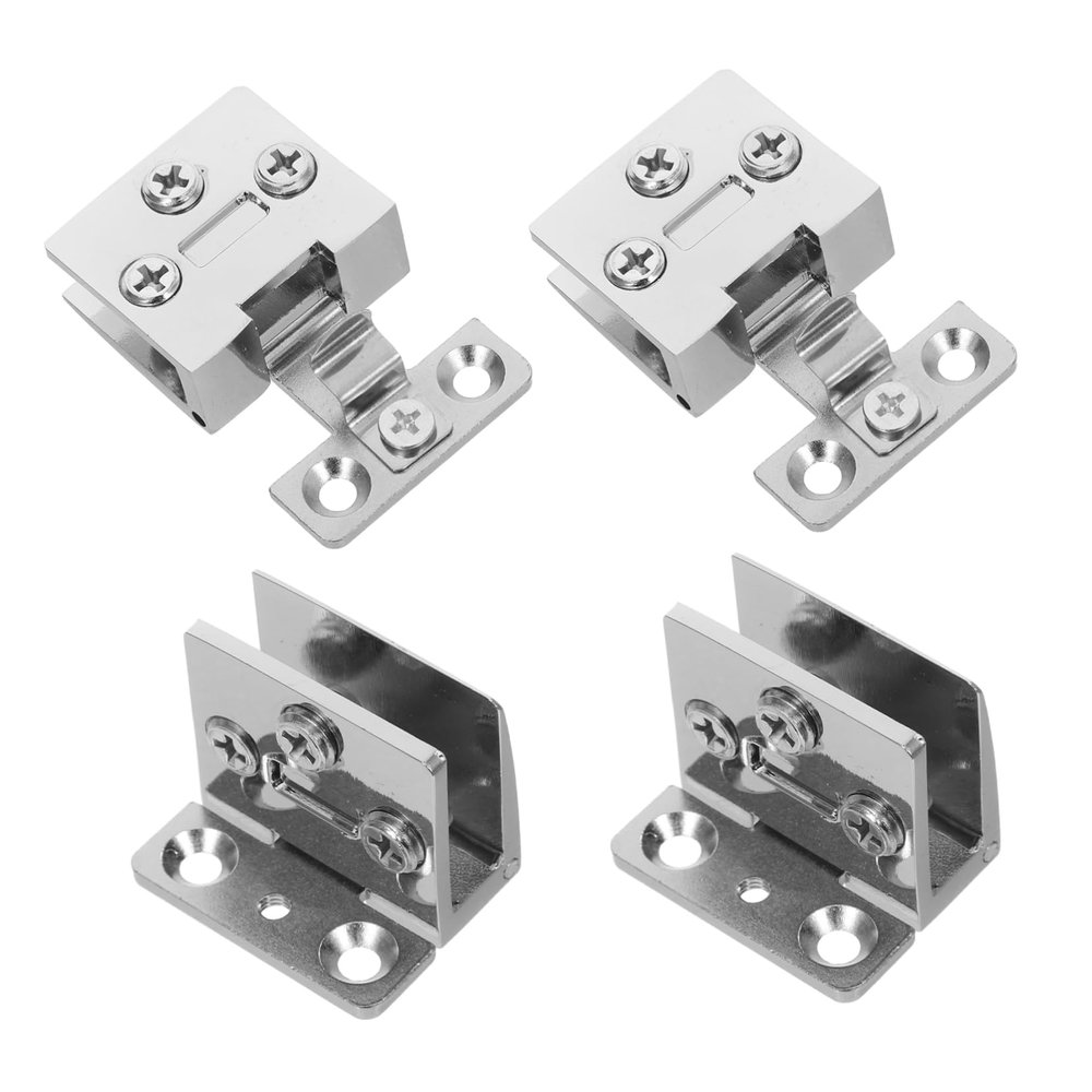 Stainless Steel Glass Door Hinges, Silver, 4-Pack, for 3–8 mm Glass
