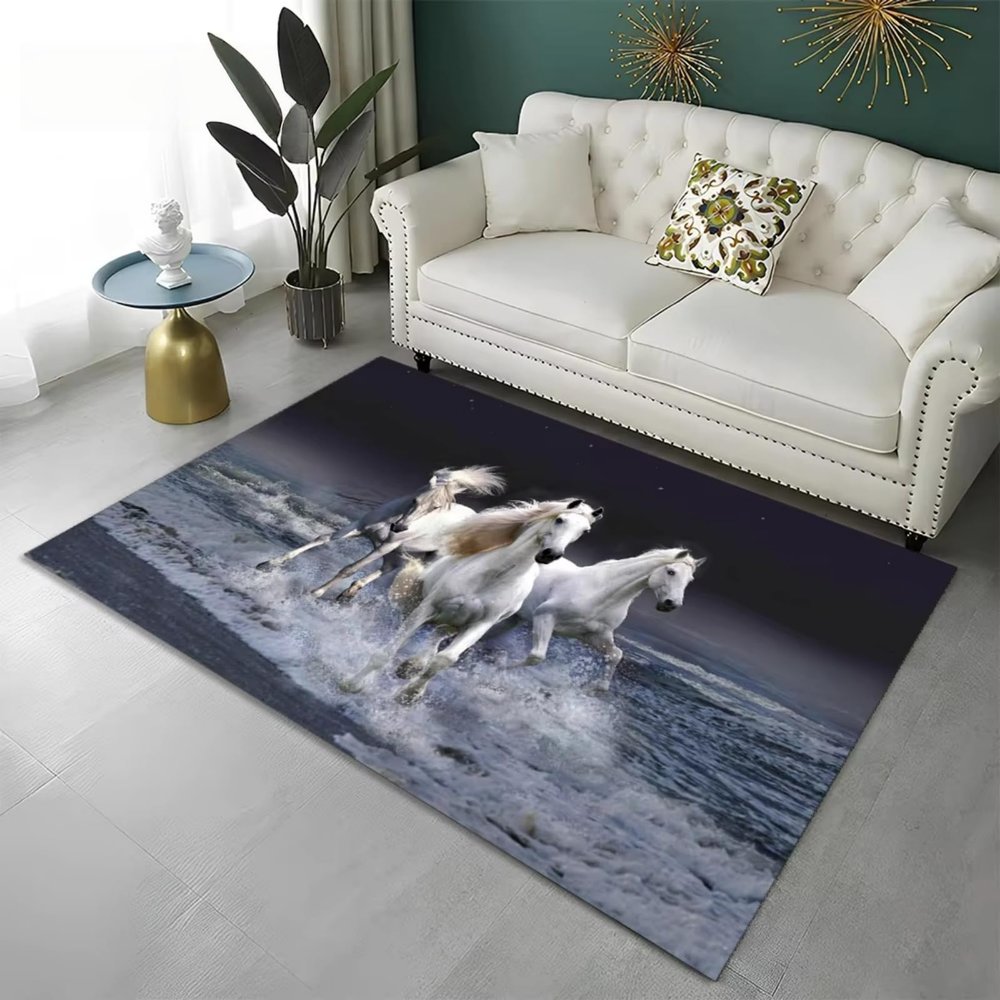 PEIHUODAN Animal-Themed Rug, Wild Stallion Thousand-Mile Horse Design, Soft Non-Slip Rug for Children's and Boys' Rooms, Color 5, 120 x 160 cm