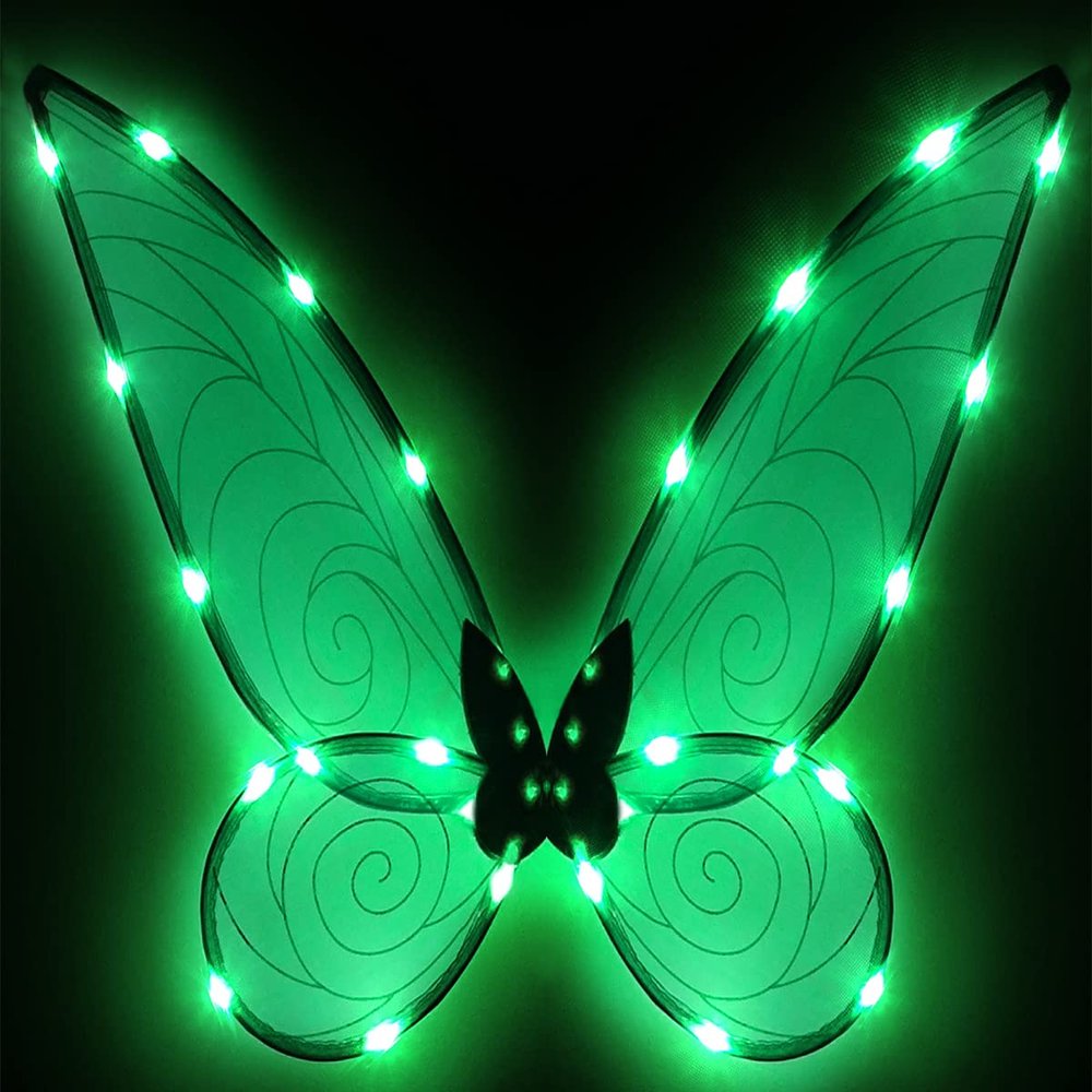 Glowing Fairy Butterfly Wings for Adults and Children, LED Angel Wings for Halloween Cosplay (Green)