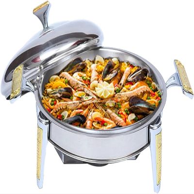 CQIKRWGWS Chafing Dish & Food Warmer, Round Stainless Steel Buffet Tray with Lid, Food Pan and Fuel Holders for Catering and Parties (26 cm)