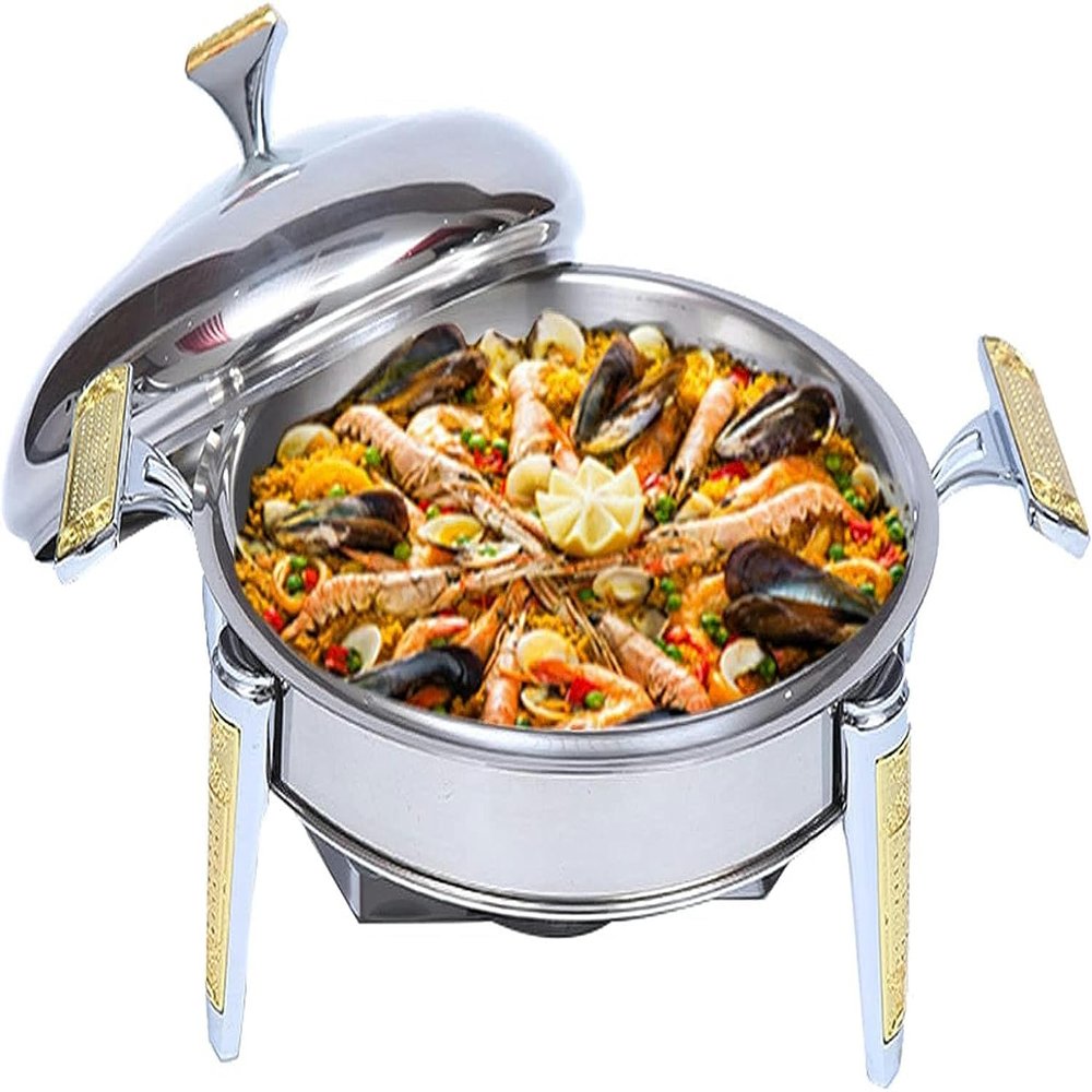 CQIKRWGWS Chafing Dish & Food Warmer, Round Stainless Steel Buffet Tray with Lid, Food Pan and Fuel Holders for Catering and Parties (26 cm)