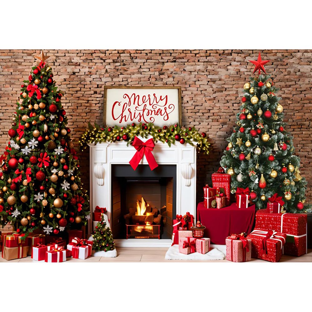 GCIREC 12 x 10 ft Christmas Winter Fireplace Backdrop