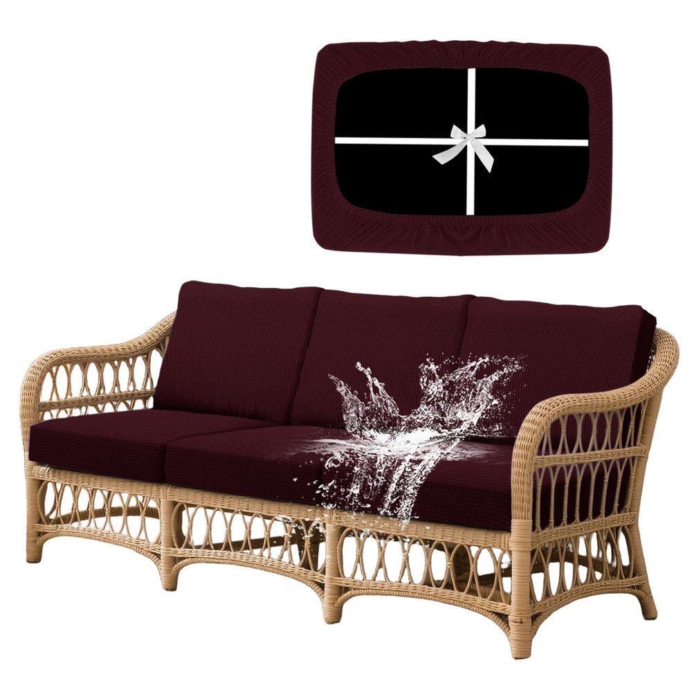 KYJSW 1-Pc Waterproof Outdoor Sofa Seat Cushion Cover with 4 Ties, Wine Red, W 135–165 cm, D 65–95 cm