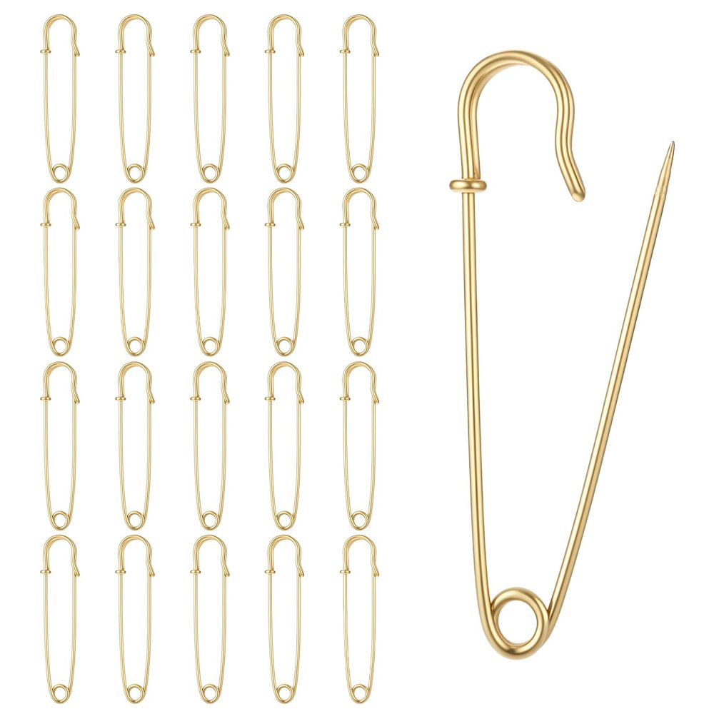 20 Large Gold Safety Pins, 7.5 cm Heavy-Duty
