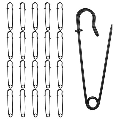 20 Heavy-Duty Safety Pins, Black, 7.5 cm