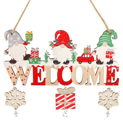 Christmas Hanging Decoration - Welcome Wooden Sign with Santa Claus and Snowflake