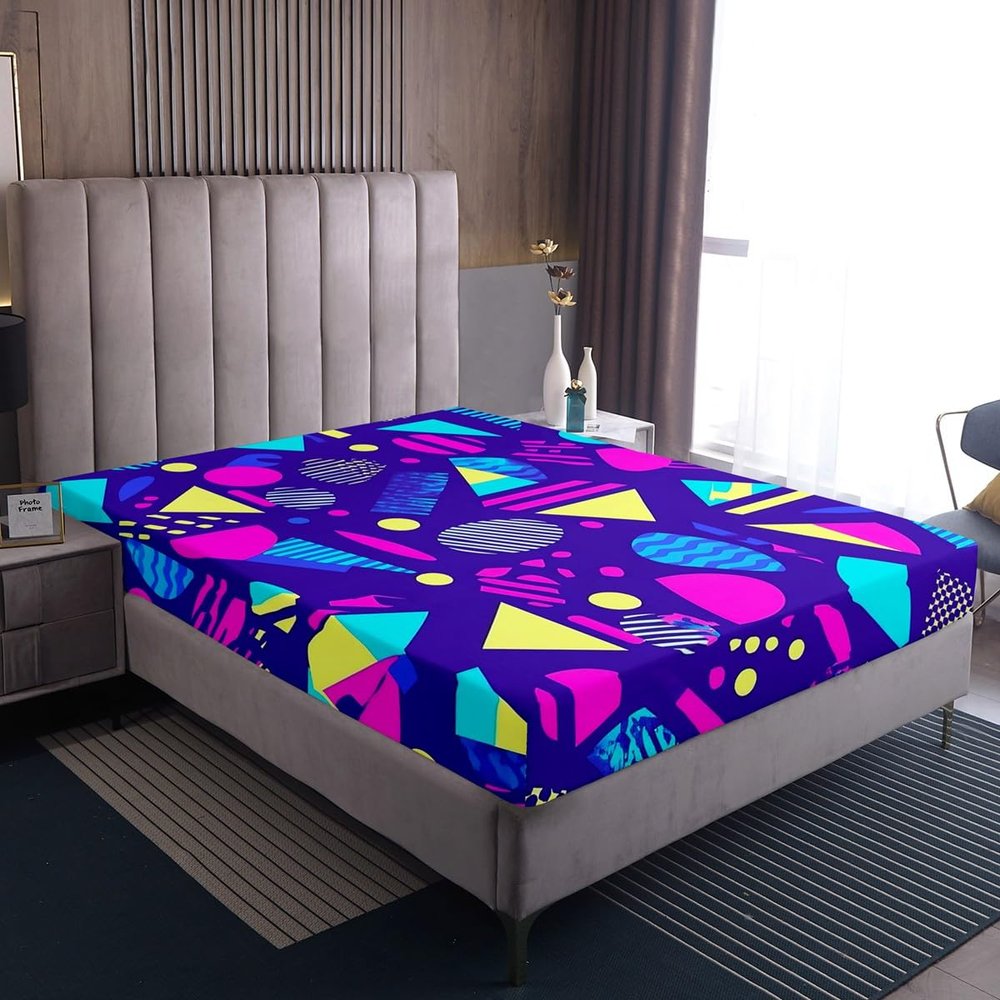 Homewish Memphis Watercolor Geometric Fitted Sheet, 160 x 200 cm