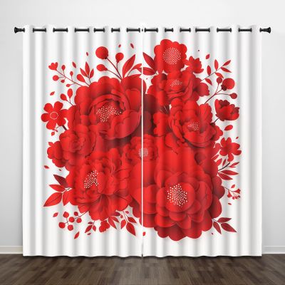 Generic 3D Red Flower Blackout Curtains with Grommets, Set of 2, 85 x 200 cm