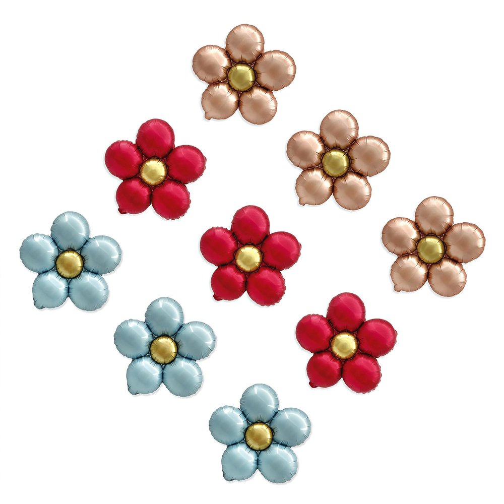 Sanu Belle Flower Foil Balloons 9 Pack (Blue/Rose Gold/Red) 20 Inch