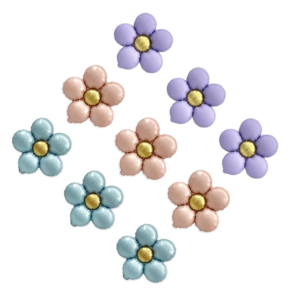 Sanu Belle Flower Foil Balloons 9 Pack (Blue/Pink/Purple) 20 Inch