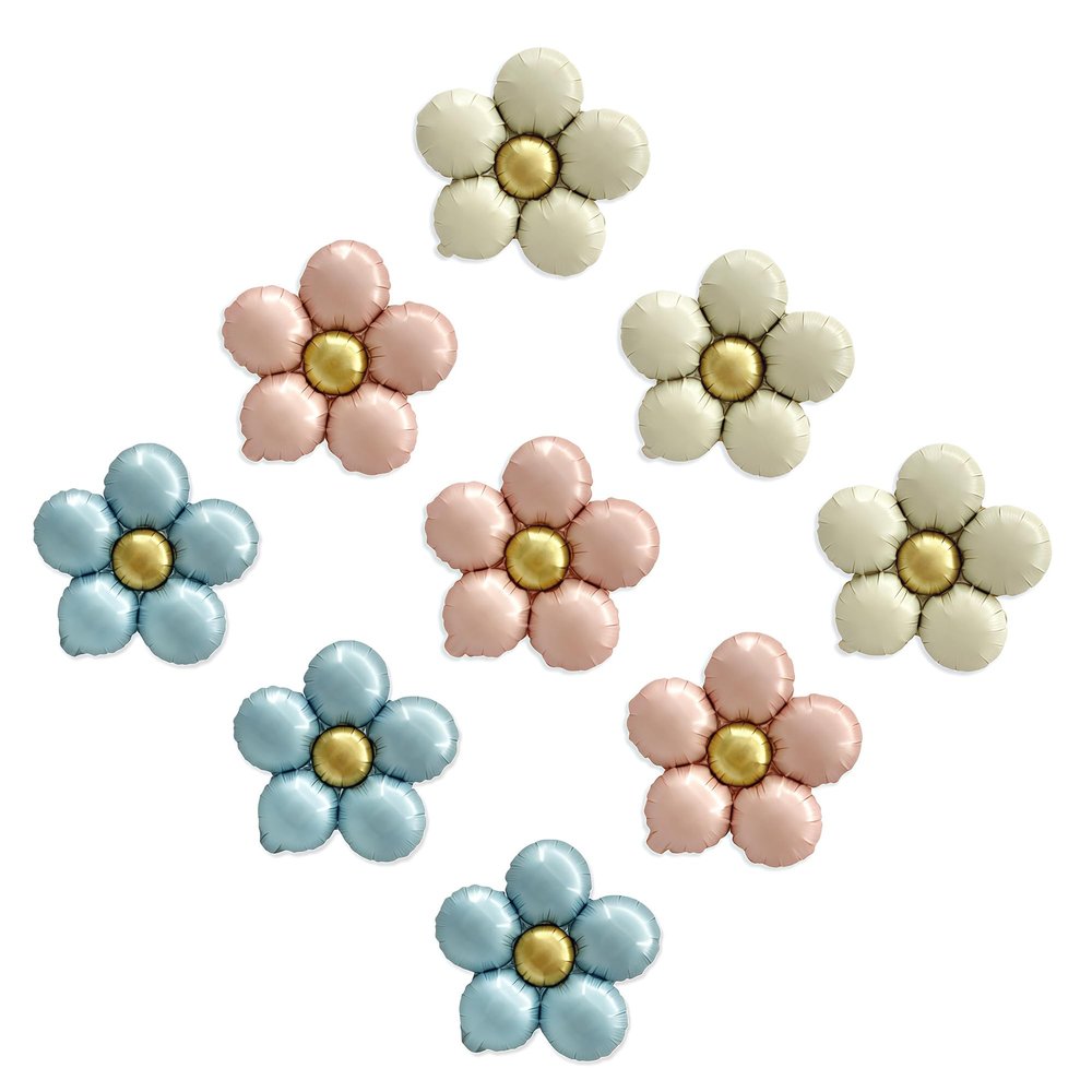 Sanu Belle Flower Foil Balloons 9 Pack (Blue/Pink/White) 20 Inch