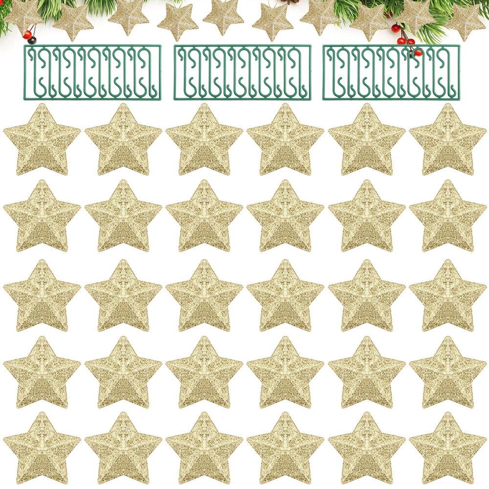 Scettar 30-Piece Gold Star Christmas Ornament Set