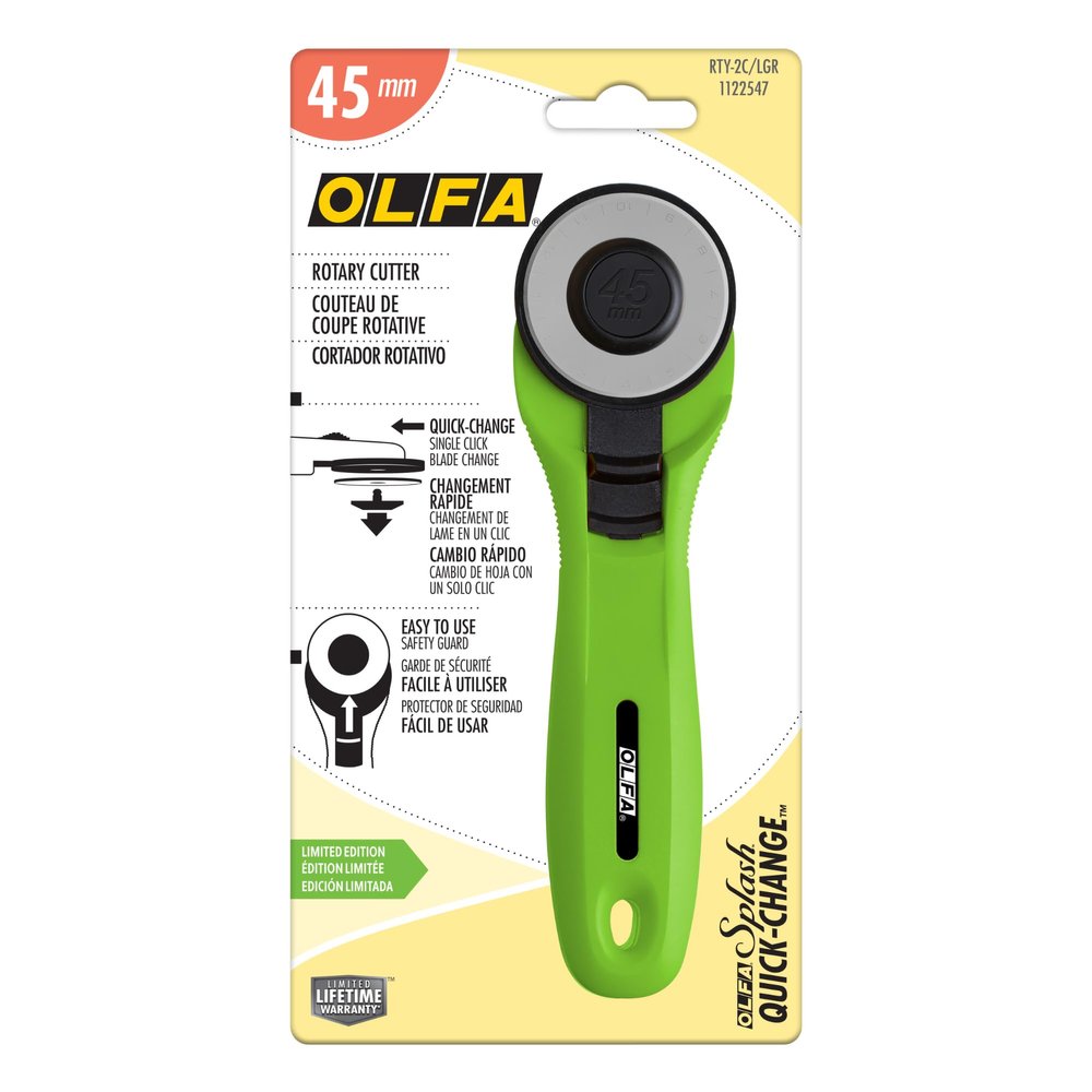 OLFA 45 mm Quick-Change Rotary Cutter (RTY-2C/LGR), Tungsten Steel, Lime Green