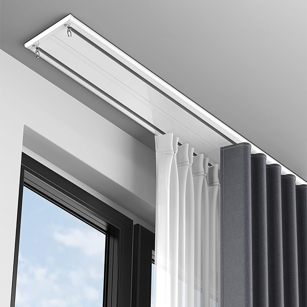 SOFACHEN Quiet Double Curtain Track, Ceiling-Mount, White, 1.4 m (4.6 ft)