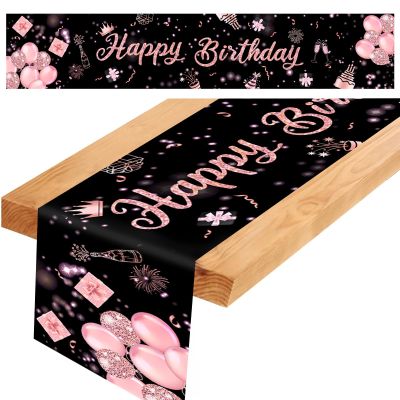 Birthday Table Runner, Black-Pink
